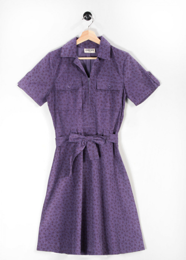 CD803 Purple Cord Meadow Print Dress