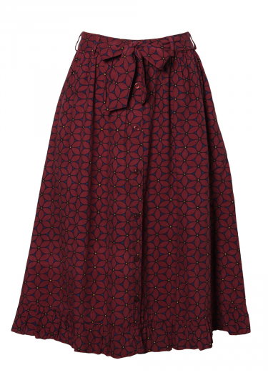 A-line petal print belted skirt
