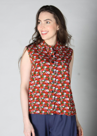 Ditsy floral sleeveless blouse