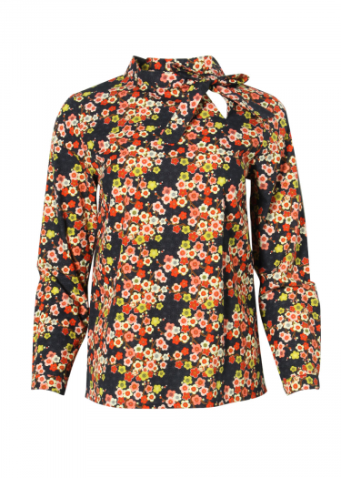 Floral print shirt with neck tie