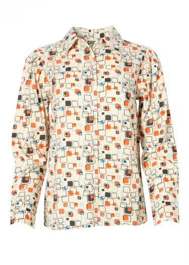 Retro cube print shirt with pintuck